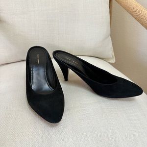 MANSUR GAVRIEL Black Suede Mules Heels Slip On Chic Minimal 38.5